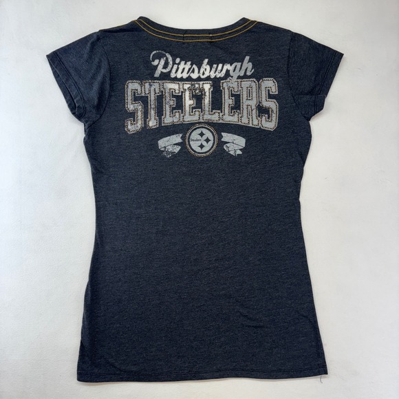 Touch by Alyssa Milano Pittsburgh Steelers T Shirt Women's Large V Neck Bling - Picture 1 of 10